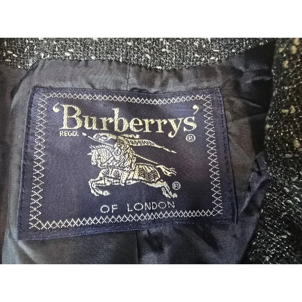 Vintage Burberrys of London Blazer Jacket Size 6 Wool Blend Tweed Grey Green USA - Picture 3 of 7